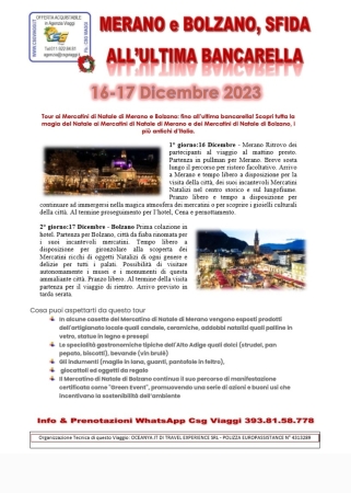 Mercatini di Natale: Tour ai Mercatini di Natale di Merano e Bolzano: fino all’ultima bancarella! Viaggi di gruppo