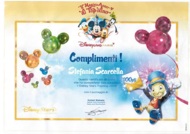 Attestato 2009 DISNEYLAND PARIS Disney Stars Training Attestati..Riconoscimenti