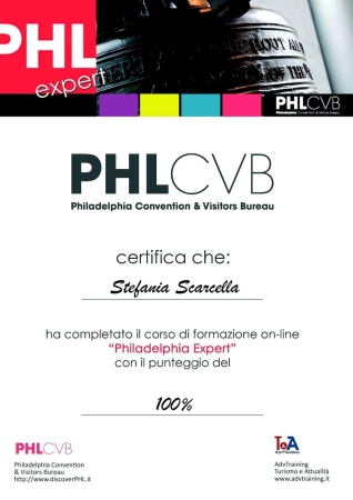 Attestato PHLCVB Philadelphia Expert Attestati..Riconoscimenti