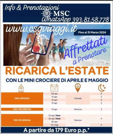 Msc Crociere RICARICA D'ESTATE Crociere